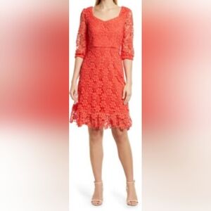 Tahari Coral Lace Flit & Flare Mini Dress
